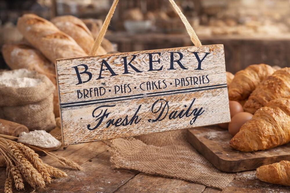 Vintage Style Bakery Wall Sign – Rustic Farmhouse Kitchen Decor, Pantry Sign